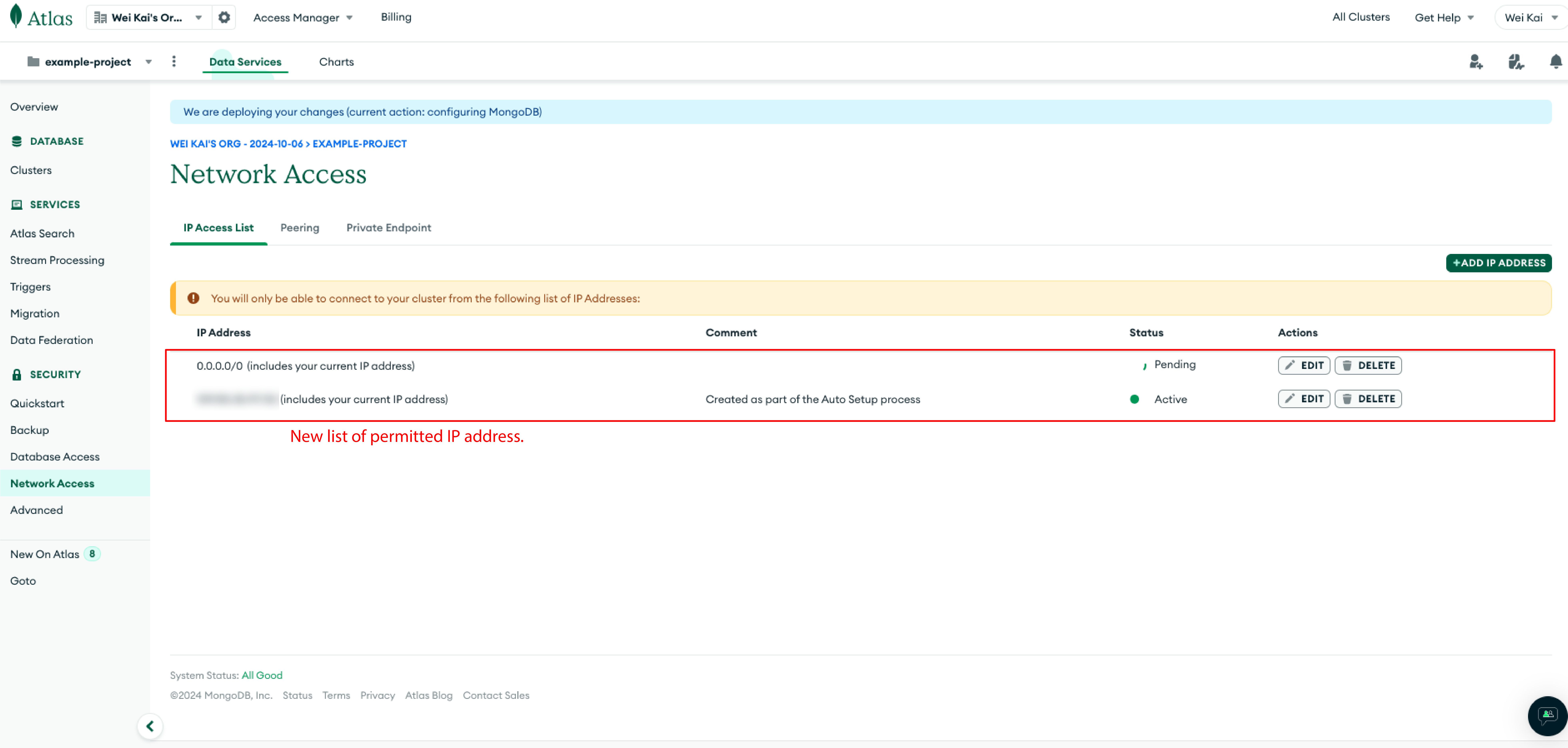 mongodb network access list page